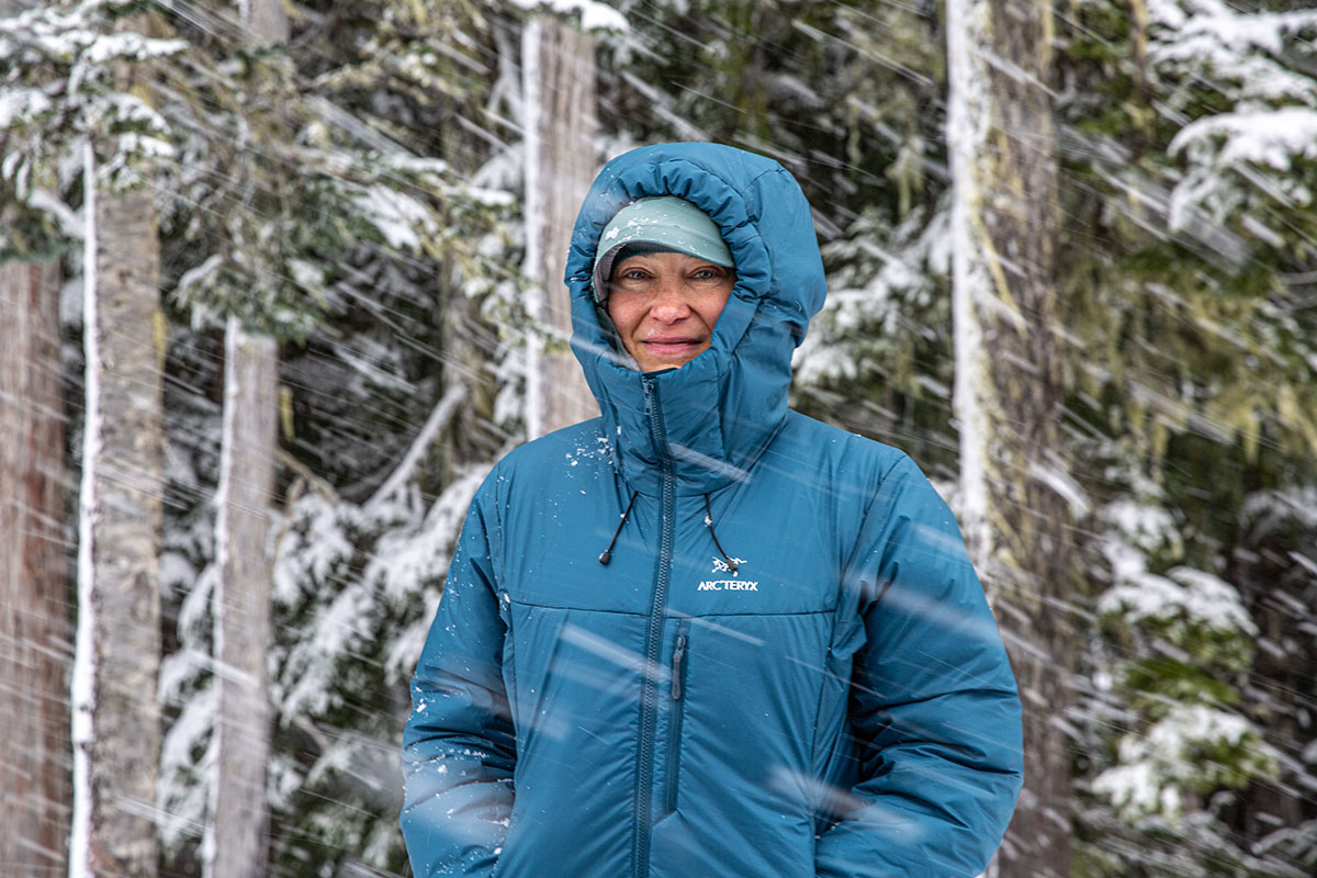 Synthetic jacket (standing in snow in Arc'teryx Nuclei SV)